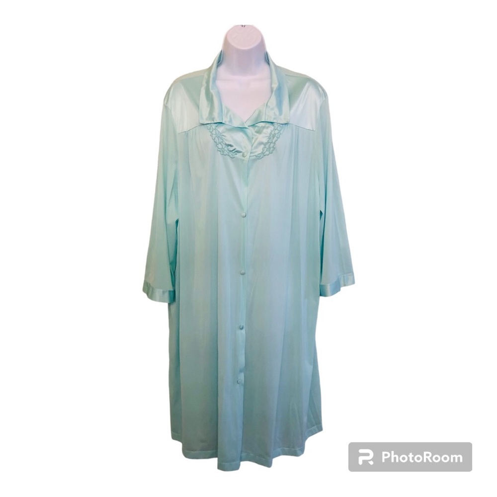 Vanity Fair Woman’s Embroidered Satin Semi-Shear Nightgown Robe Plus Size 2XL - Picture 1 of 10